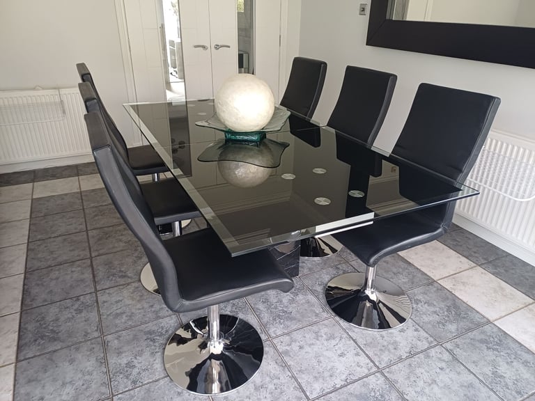 Dining room table chairs and display sideboard