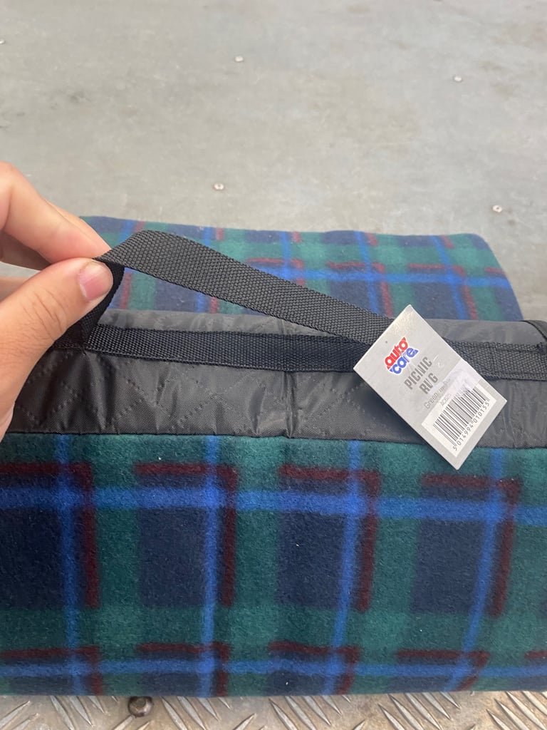 Green checked, fold away picnic blanket water proof brand new 
