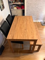 Dining table bench and leather chairs 