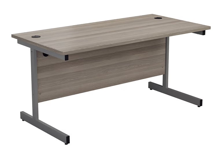 image for Office Hippo Heavy Duty Office Desk, 140 x 60 x 73 cm, Silver Frame, Grey Oak Top