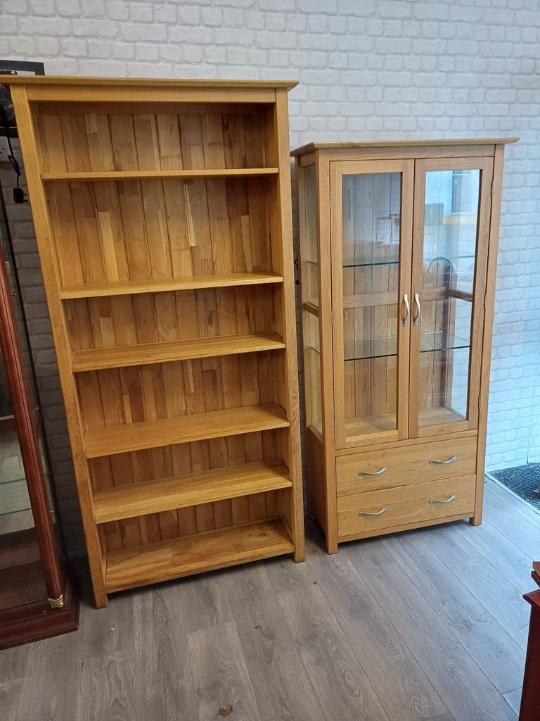 image for Oak book shelf /oak display cabinet 