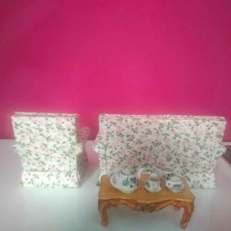 Dolls House Living room set of furniture including new cat still in packaging