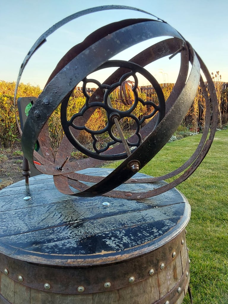 Garden art from whisky barrel materials 