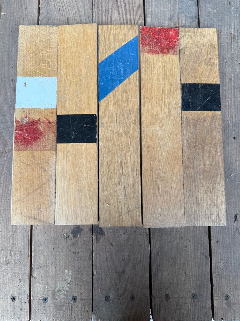 image for 🌿 CGO357W — Reclaimed Oak Colorful GYM Parquet Flooring (35×7 cm) @wood_job_uk
