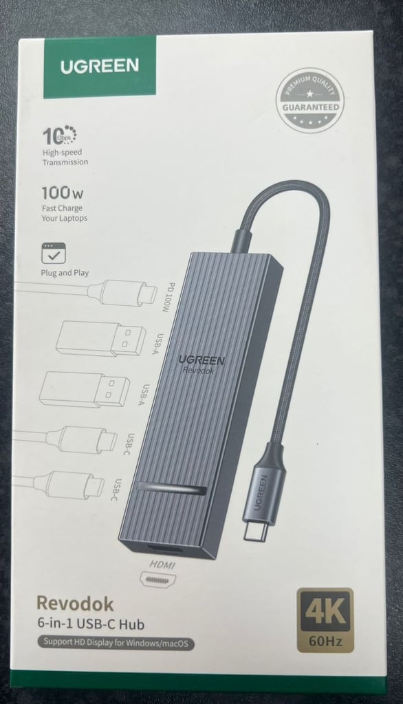 UGREEN Revodok 6-in-1 USB-C Hub – 4K60Hz, 100W PD & 10Gbps Data Transfer