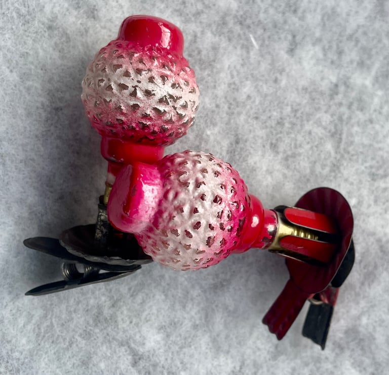  2 Rare Vintage Glass Figural Red Lantern Christmas Light Bulbs Tree Decorations 