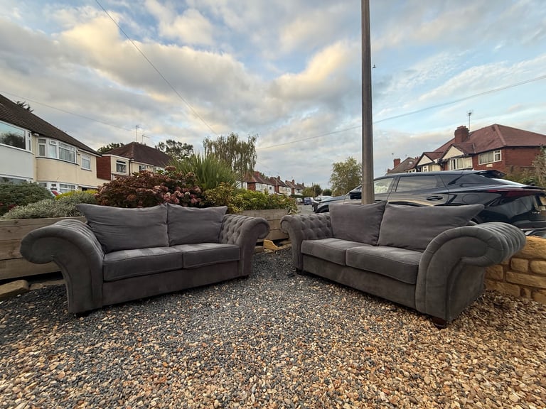 Grey Chesterfield 3 Seater Sofa Set 