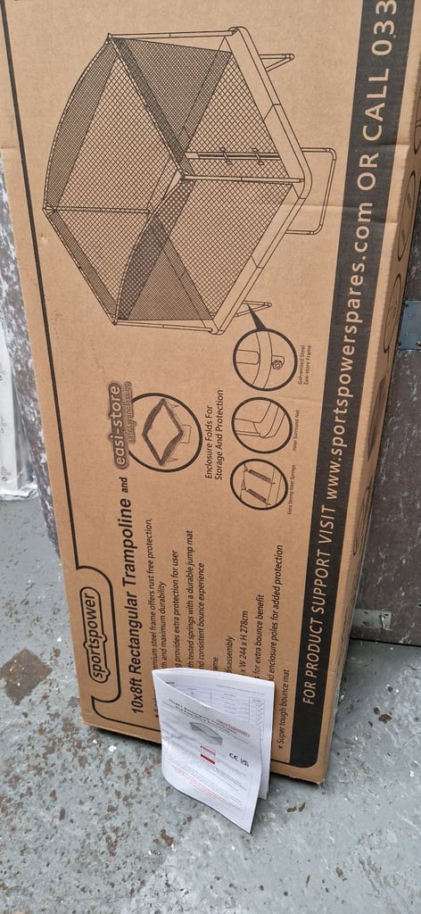 image for Sportspower  10ft x 8ft rectangular trampoline with enclosure (not assembled)  