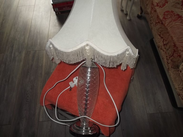 Table Lamp -Glass Base Fringed Shade
