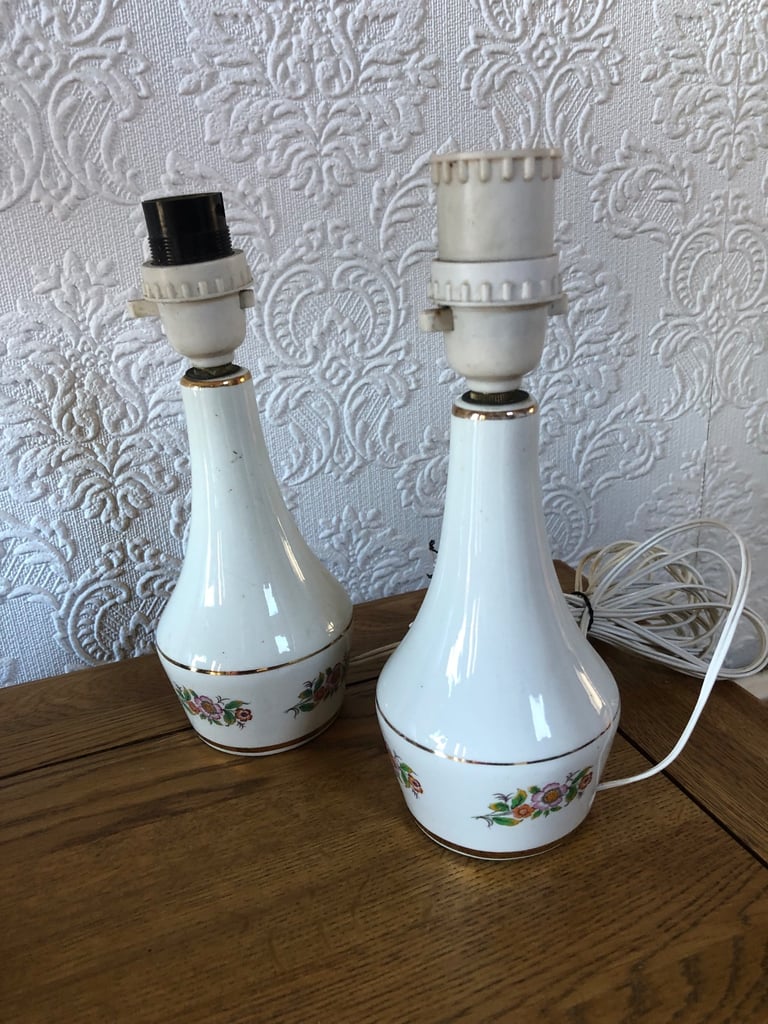 FREE Two Lamp Bases White Ceramic with Floral Motif