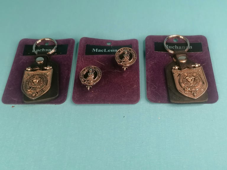 2x Buchanan scottish items kilt keyrings and  1x MacLennan.