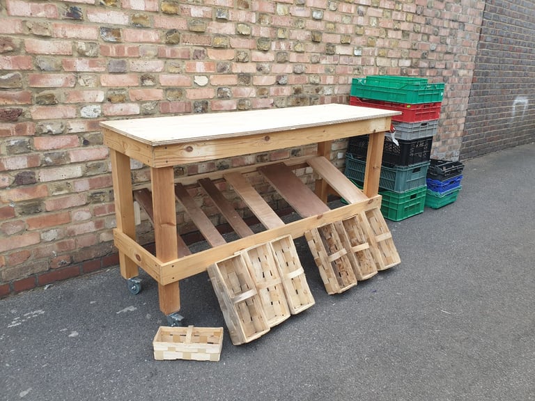 Shop Market Wooden Workbench Fruit Vegetables Trolley Display Unit Counter Top bar CARBOOT STAND