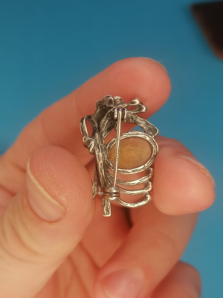 A Lovely Vintage Silver  with Baltic see Amber stone Brooch.  