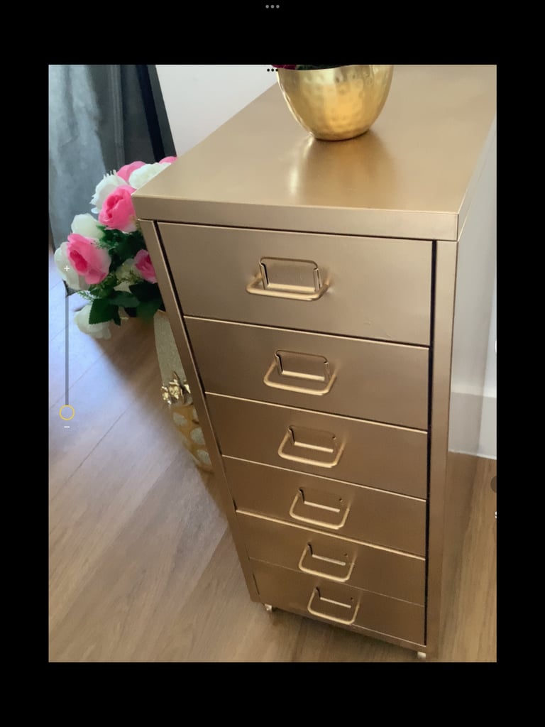 Coffee table/ desk/chest of 6 drawers Gold colour/chest of 3 drawers with key/ 2 chairs
