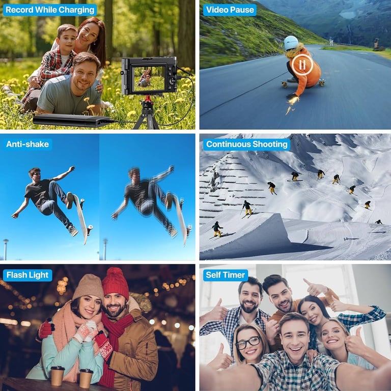 Digital Camera 4K Autofocus Digital Zoom Photo 3 Inch 180° Flip LCD Scree for Beginners Children