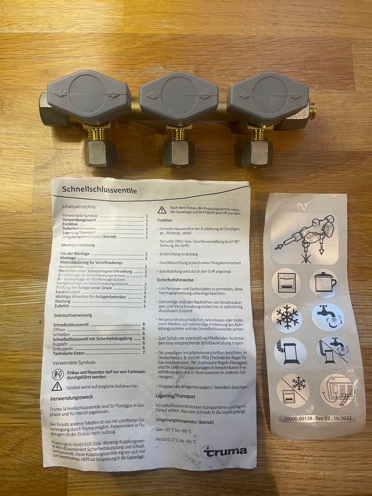 image for Truma gas manifold 3 way, 10mm input & 3x8mm outputs