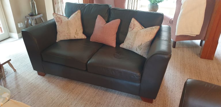 image for M&S Dark Brown Leather sofas and chair