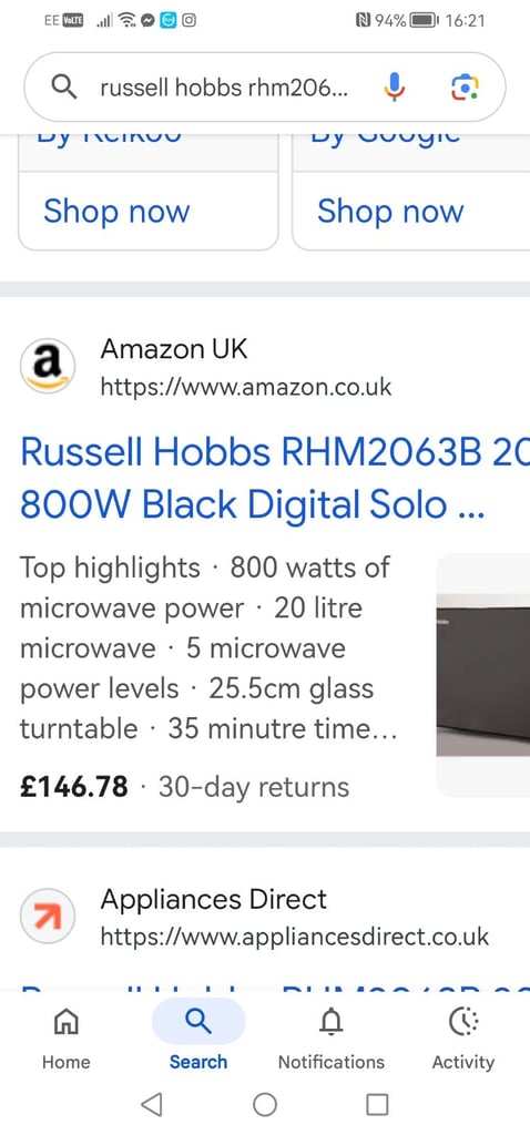 MICROWAVE RUSSELL HOBBS MICROWAVE RETAILS £146 WORKS WELL £50