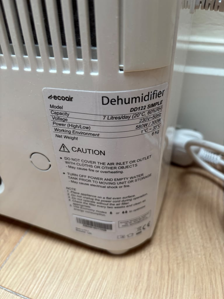 EcoAir DD122 Desiccant Dehumidifier