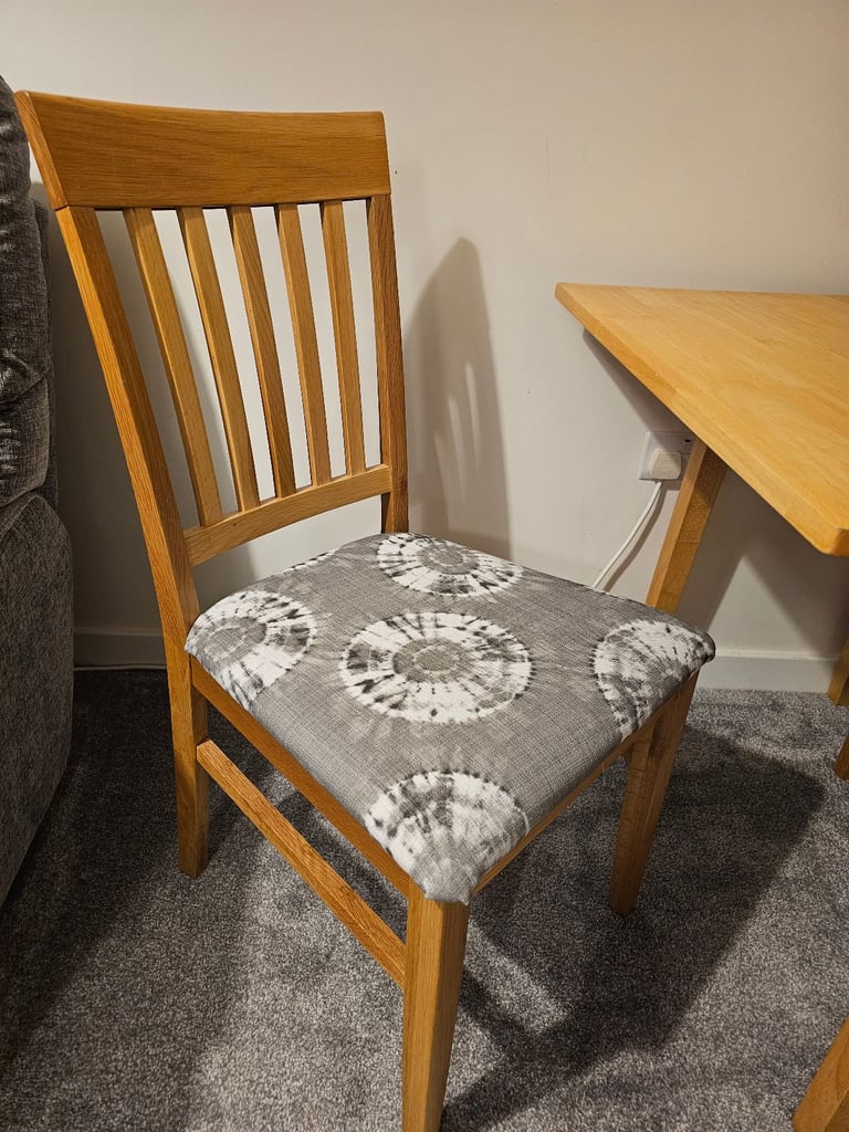 image for 2 oak dining chairs with grey seats