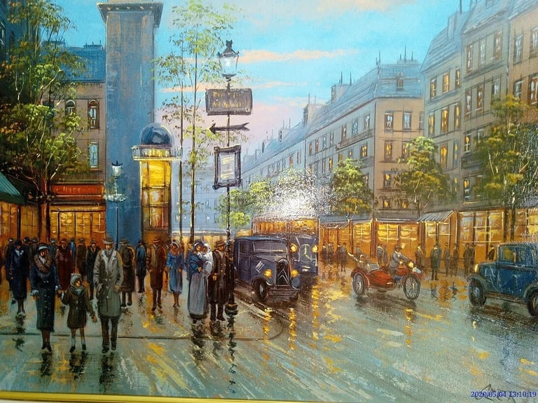 Large Original oil painting by Listed Artist Karoly Szert "Le Side Car"