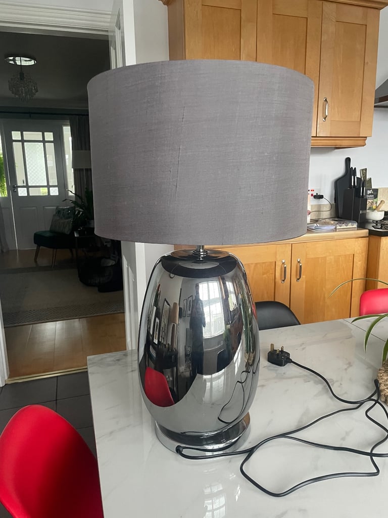 image for Elegant Grey Glass Table Lamp - Good Condition
