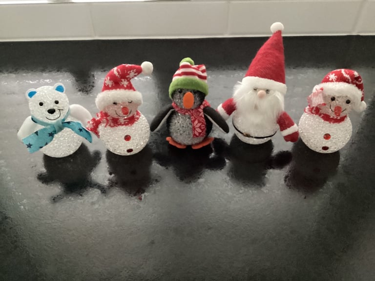 Five light up Christmas decorations 5 inches high 