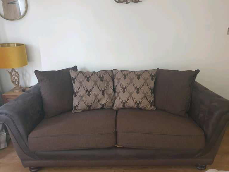 Large 3 Seater Sofa with Faux suede arms