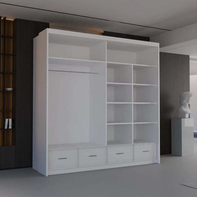 ⚡🌟Brand New High Gloss 2 or 3 Doors Sliding Wardrobe with Mirrors, Drawers, LED Light included