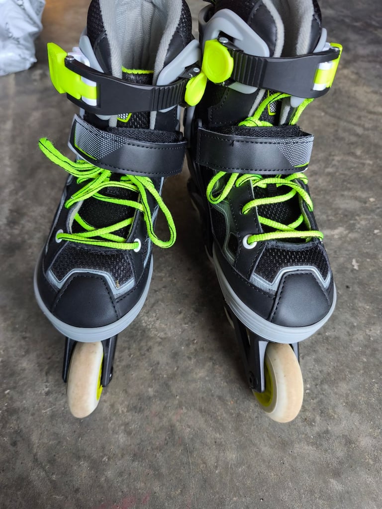 image for OXELO Roller Fit 3 Junior Inline Skates (Grey/Yellow) – Adjustable size UK C13-2.5