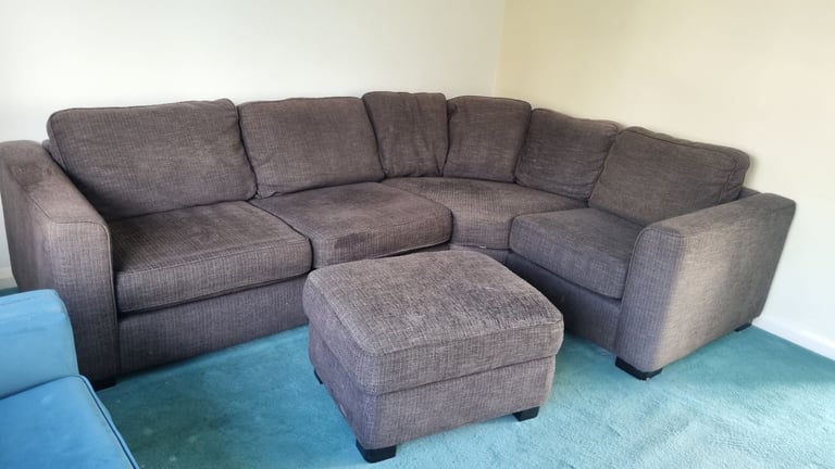 image for Dark grey corner sofa with foot stool  dlevery available 