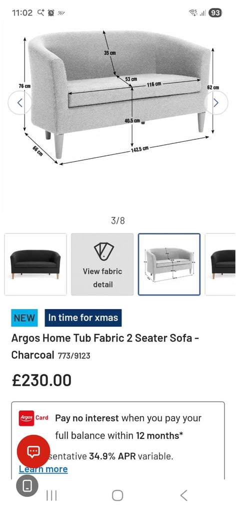 Sofa : Small 2 Seater Tub (as new)