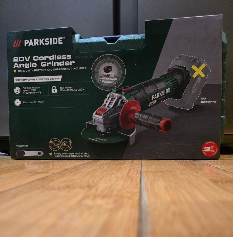 image for £35 New Parkside 20V Cordless Angle Grinder – Bare Unit x20v team