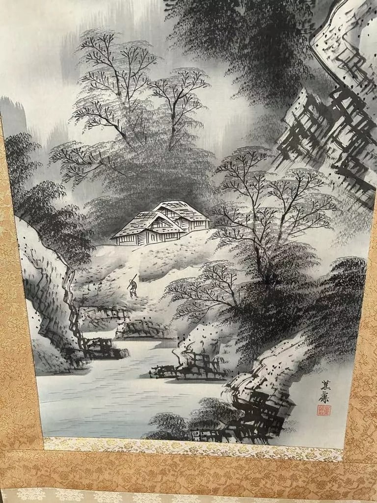 [Japanese Kakejiku] Hanging Scroll Landscape Painting Japan Showa Retro Tokonoma
