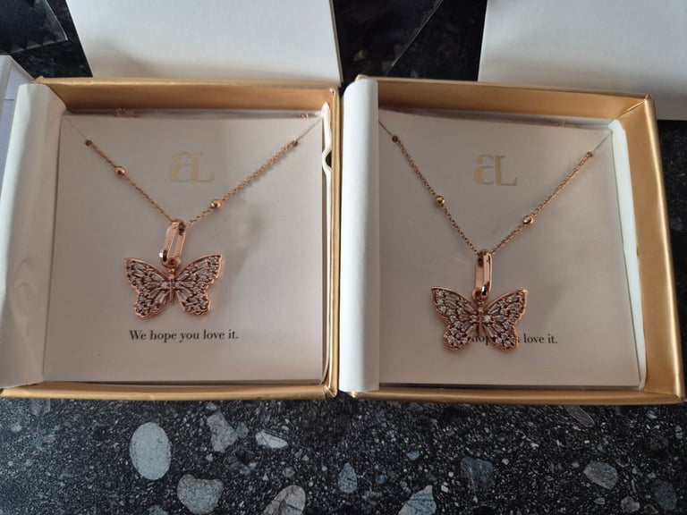 2x Abbott Lyon Crystal Butterfly Sphere Chain Necklace