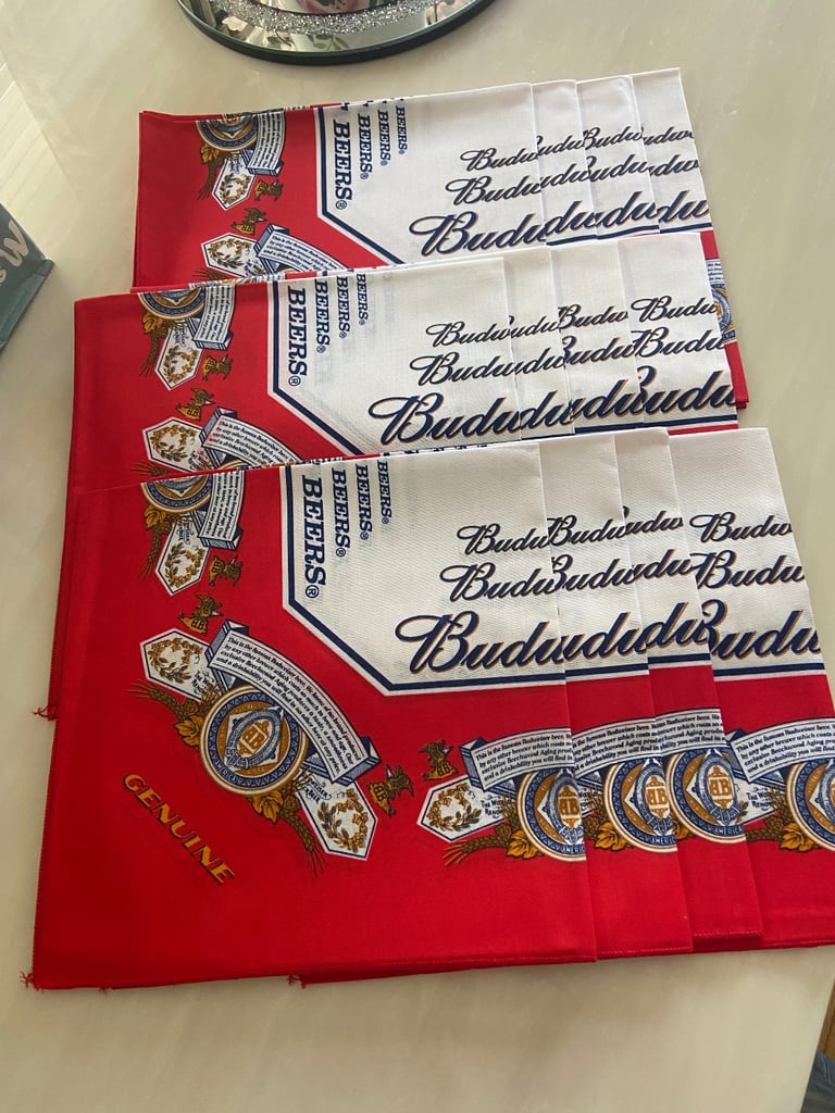 image for Set Of 12 Linen Budweiser Napkins - (UNUSED) 
