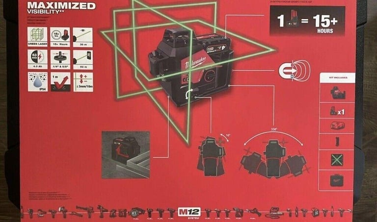 Milwaukee M123PL-401C M12v Green 360° 3 Plane Green Laser Line Level K