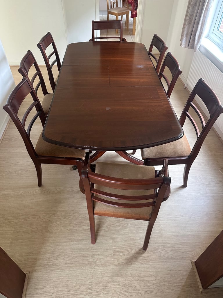 image for Antique Mahogany collapsable wooden regency style  dining table and 8chairs 