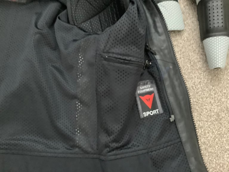Woman’s black leather dianese jacket with removable body armour