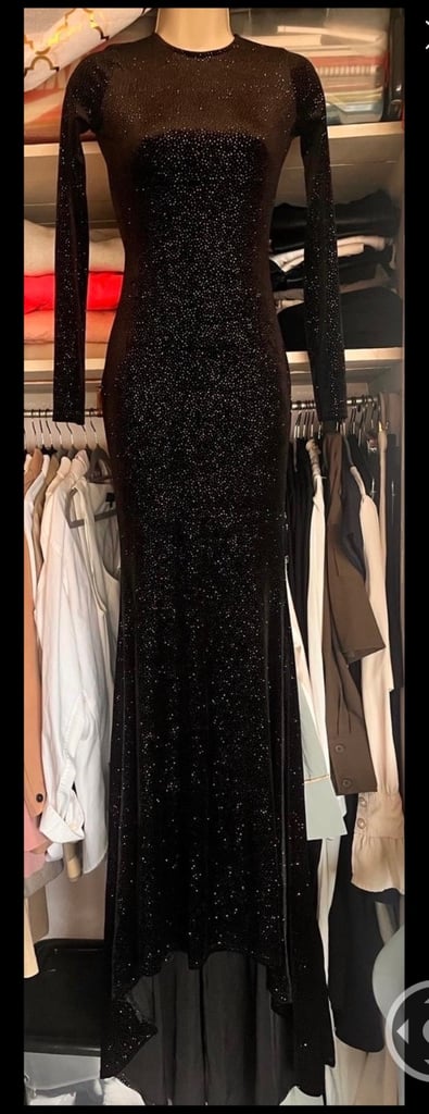 image for Club London FishTail Black Velvet Sequence Open back Dress