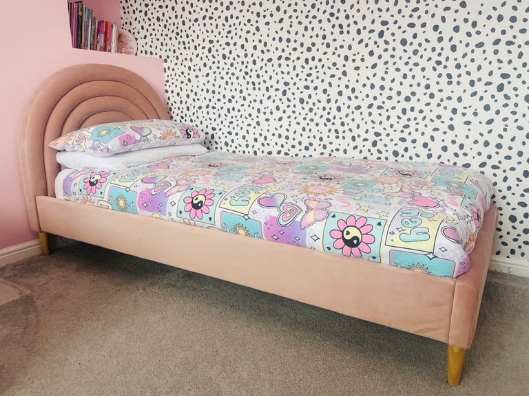 image for Opulent Velvet Blush Pink Kids Rainbow Upholstered Single Bed