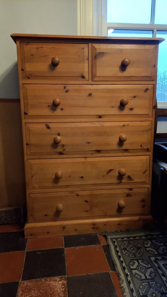 Large waxed pine chest of drawers
