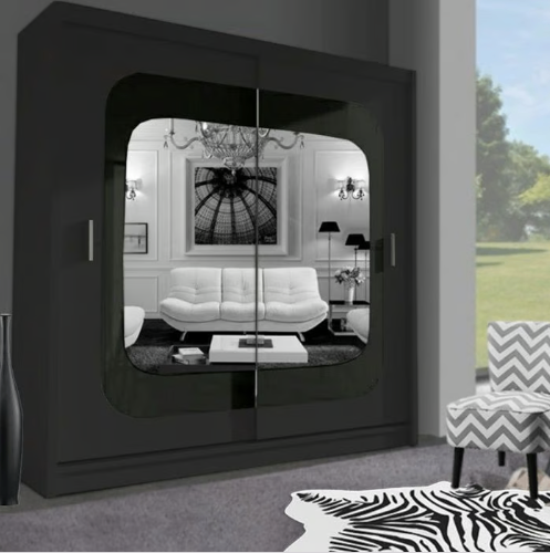 image for Brand New - Chelsea Mirror Sliding Door Wardrobe - Black - SAME/NEXT DAY DELIVERY