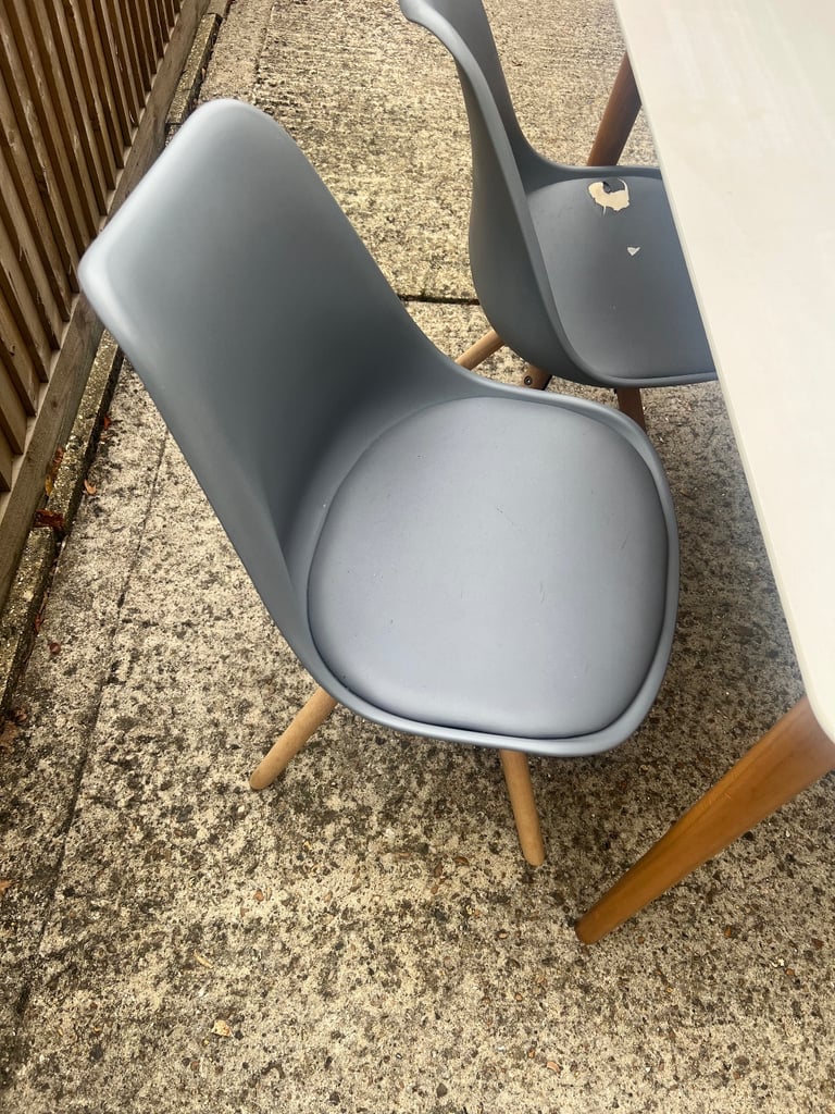 White Dining Table and 4 Grey Chairs Set of 4 Kitchen Dining Set - Grey. Can deliver.