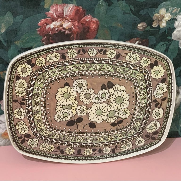 image for 19” vintage 70s floral Taunton Vale Melamine Serving Tray •Made in England, 1975