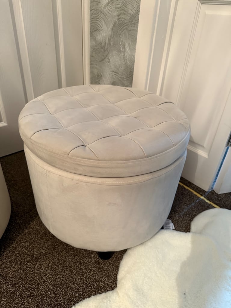 image for Pair of Beige Velvet Storage Ottomans