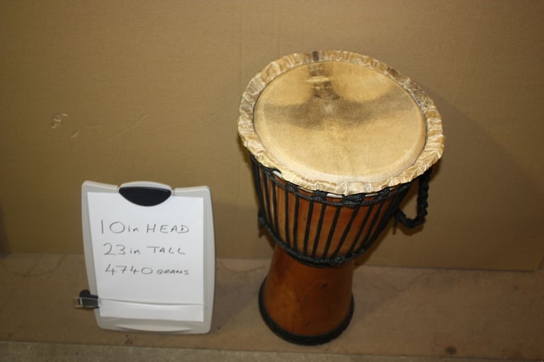 African Wooden Djembe Drum 10.1/2in Head x 23in High ~ Weight 4740 grams ~ £75 ono