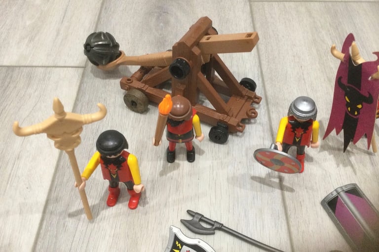 Playmobil Knights Castle bundle figures, headgear, accessories and stone launcher toys