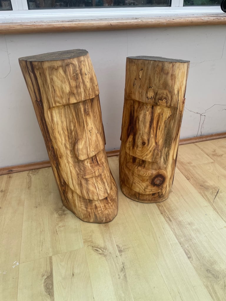 Carved Wooden Easter Island Heads