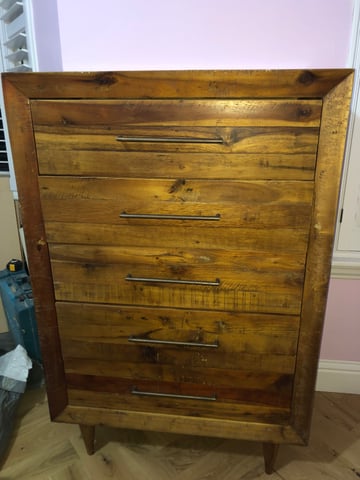West Elm Alexa reclaimed wood 5 drawer dresser in Wimbledon